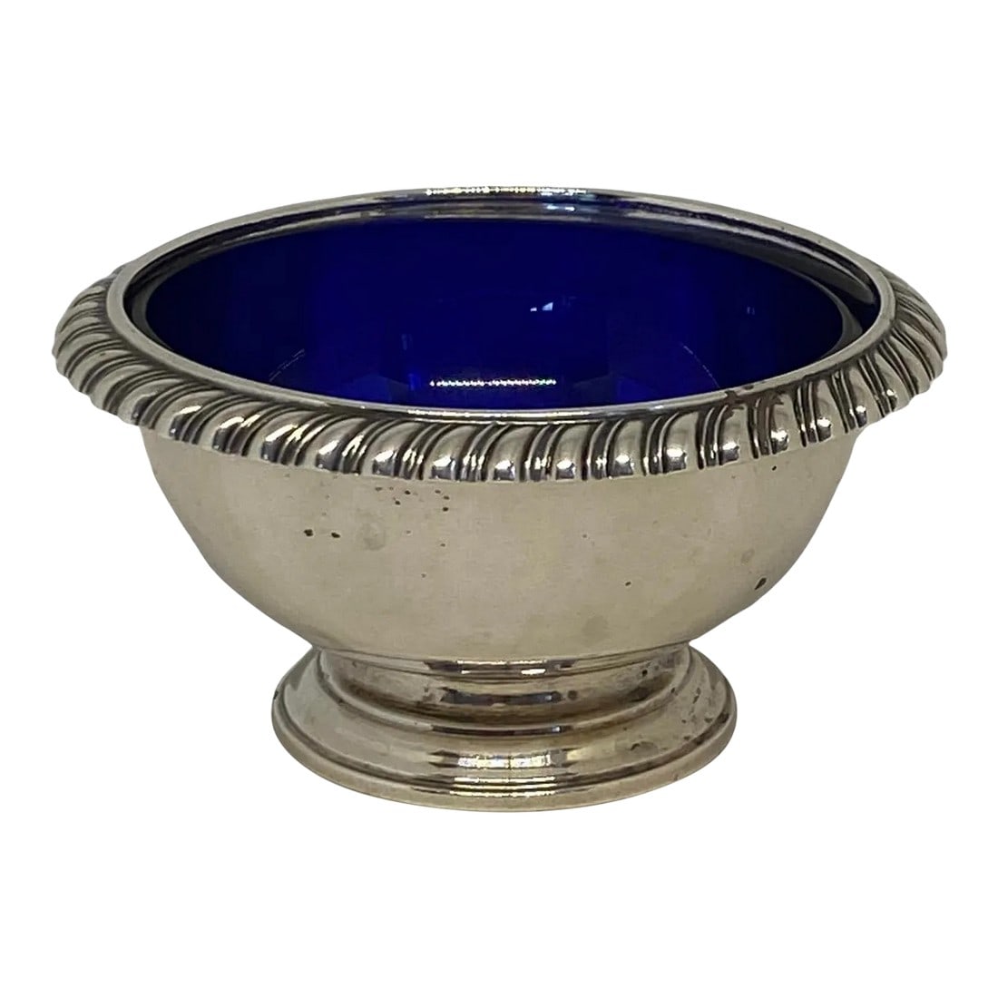 Mid 20th Century Gorham Sterling Holloware Master Salt With Cobalt Blue Glass Insert: Mid 20th Century Gorham Sterling Holloware 2 13/16" Master Salt With Cobalt Blue Glass Insert. Enhance your dining experience with this exquisite Mid 20th Century Gorham Sterling Holloware Master Salt