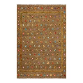 1990s 1990s Modern Moroccan High-Low Brown/Gold Wool Rug - 8'3'' X 9'6''