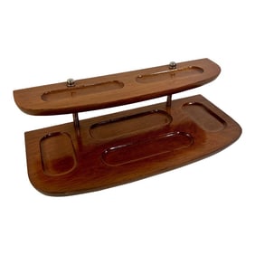 Vintage Mid Century London Leather Tiered Wood Dresser Top Catchall