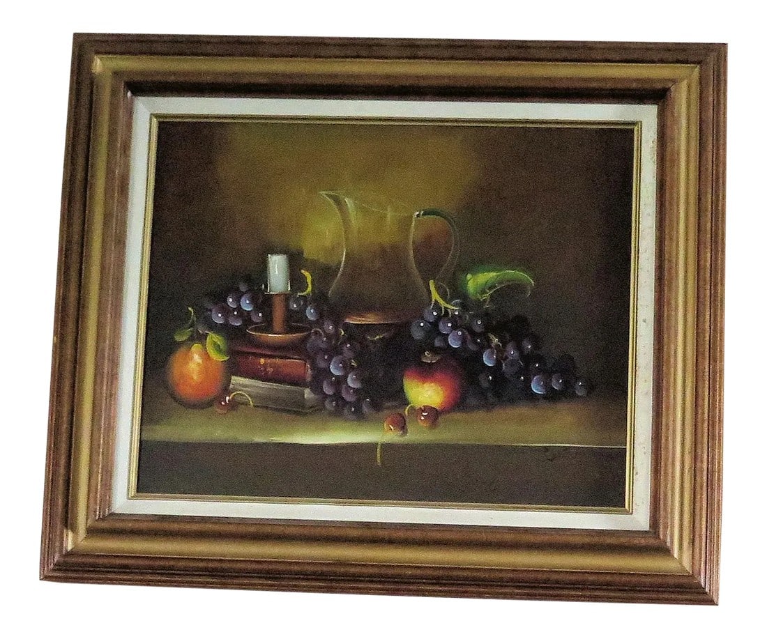 Realistic Oil Still Life of Fruit/Signed, Framed