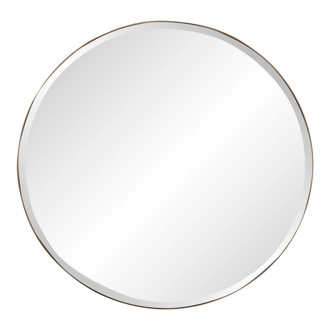 Round Gold Trim Framed Modern Beveled Mirror: Age: Approx: 15 Years Old Details: Modern Design Nice Gold Gilt Frame Condition: Excellent Clean Original Finish & Condition Size: 48w x 1d x 48h Condition: Alterations: Original Condition Unal