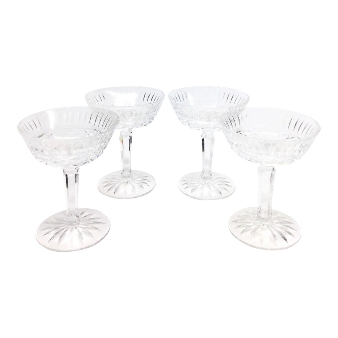 Maeve (Cut) Crystal Coupes by Waterford - a Set of Four: Height: 4 5/8 in Width: 4 in Blown Glass - Crystal Crafted In Ireland Discontinued Piece/rare Condition: Alterations: Original Condition Unaltered Imperfections: Some Imperfections Condition Notes: Ex