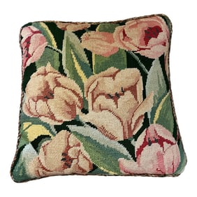 Vintage Floral Needlepoint Pillow