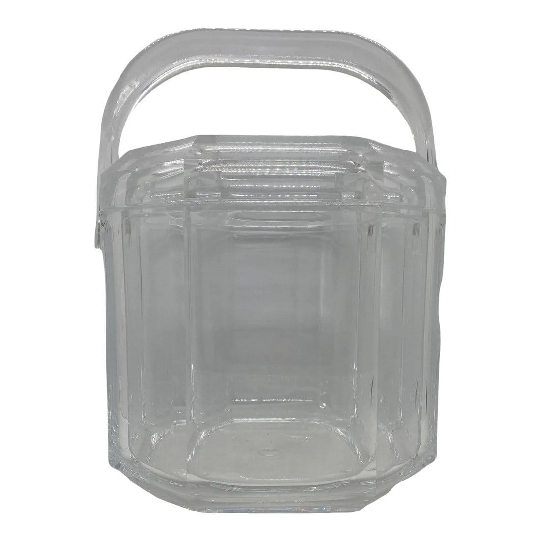 Mid Century Modern Lucite Octagon Shape Ice Bucket: Mid Century Modern Lucite Octagon Shape Ice Bucket. Add a touch of retro elegance to your barware collection with this stunning Mid Century Modern Lucite Octagon Shape Ice Bucket. Crafted from high-qu