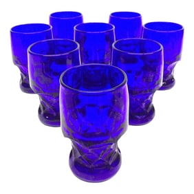 French Vintage Cobalt Blue Multi Use Glass Set of 8