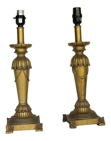 1960s Wooden Egyptian Style Lamps - a Pair