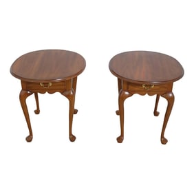 Pair Henkel Harris Cherry 1 Drawer Lamp Tables W. Drawer