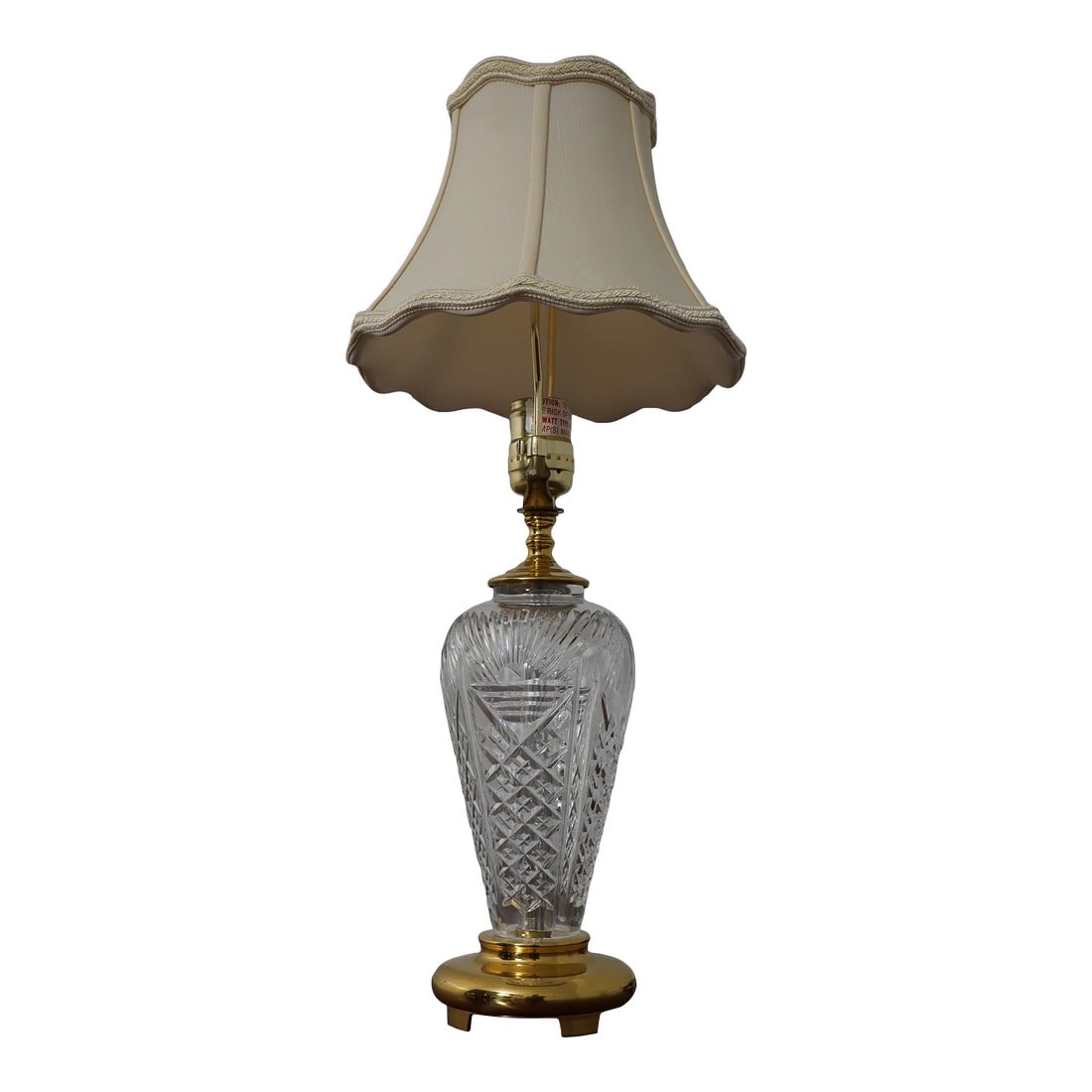 Waterford Crystal Small Table Lamp W. Brass Base: Age: Approx: 30 Years Old Details: Quality Construction Brass Base Quality Signed Etched Crystal Offered @ Fraction Original Retail Cost Condition: Excellent Original Finish & Condition Size: 4w x 4d