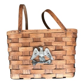 1976 Weaved Wood Basket With American Eagle