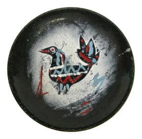 Vintage Enamel Over Copper Tribal Trinket Dish