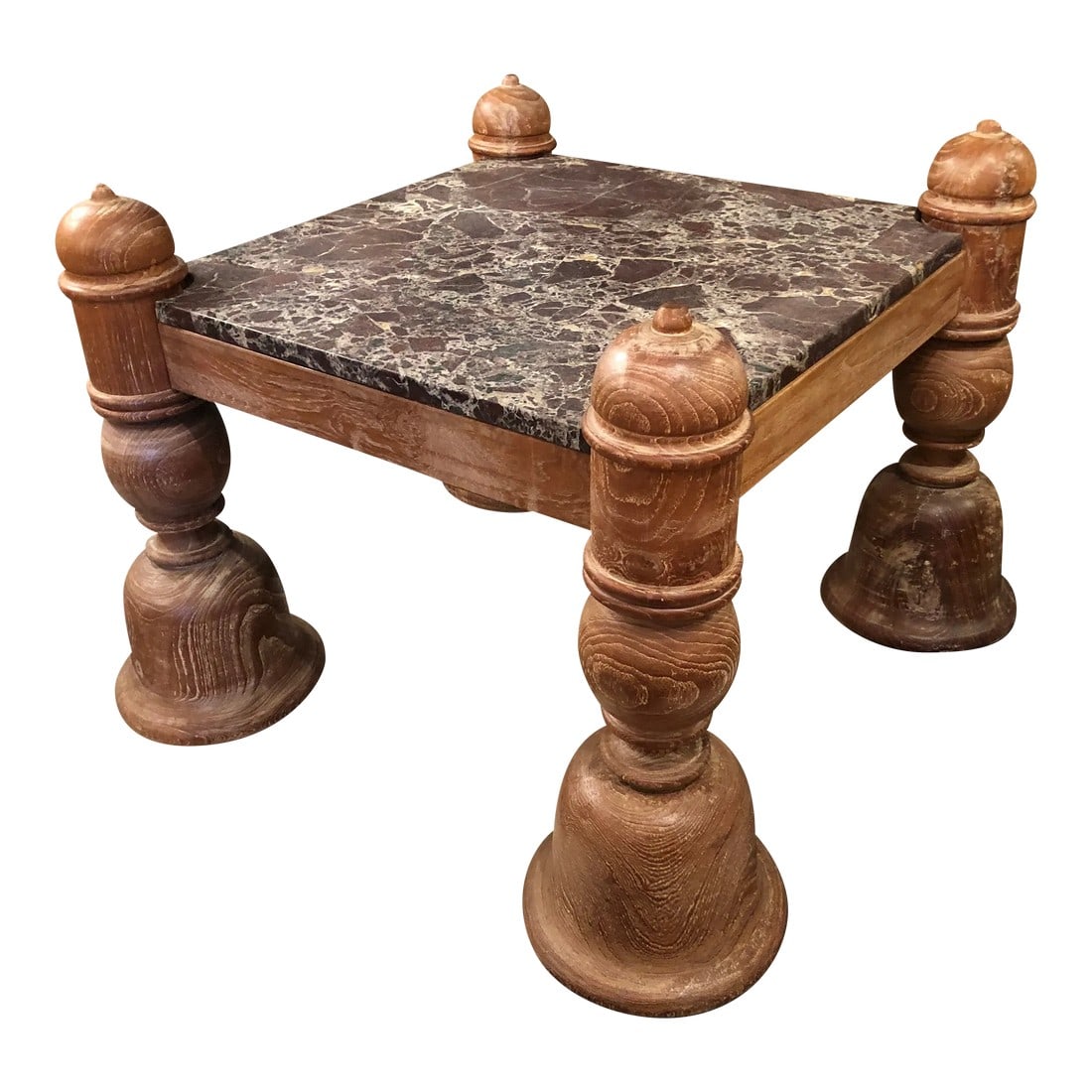 Anglo Indian Square Carved Wood & Marble Top Coffee Table (1 of 12)