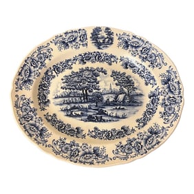 1980s Vintage Blue Country Scene Platter by Myott Staffordshire