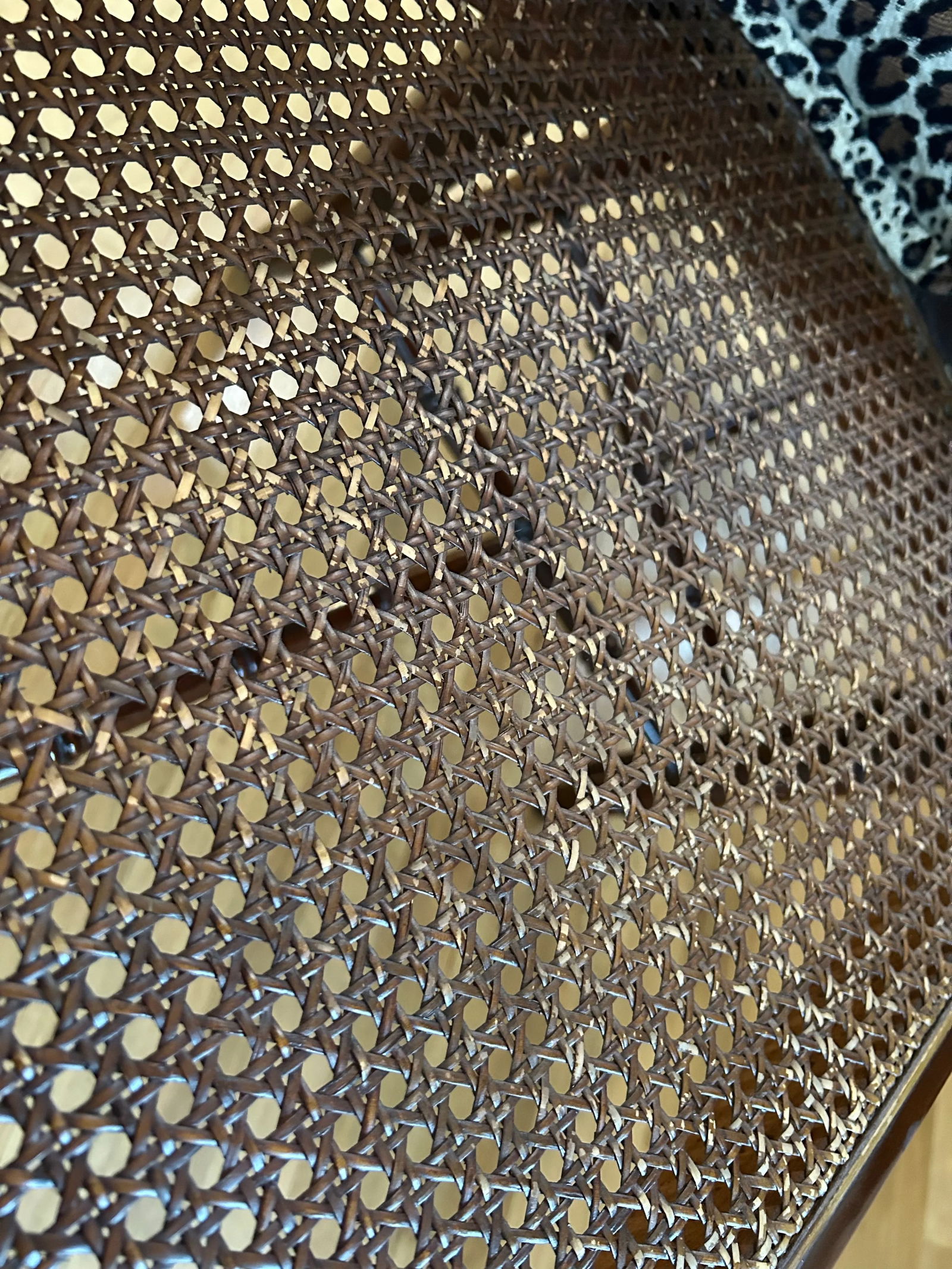 1970"s Regency Faux Bamboo Chairs With Caned Seats and Leopard Upholstery - a Pair - 8