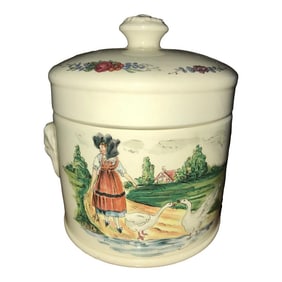 Vintage Crock With Lid With French Style