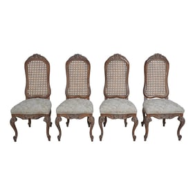 Set of 4 French Style Cane Back Dining Room Chairs