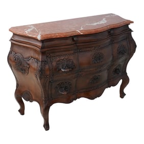 Italian Marble Top Commode Chest W. Carved Details