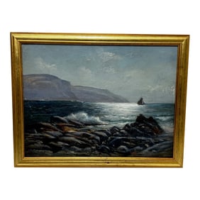 19th Century Seascape Oil Painting Summer Morning Spanish Head Isle of Man