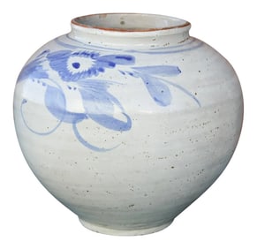 1930s Blue and White Asian Glazed Pot