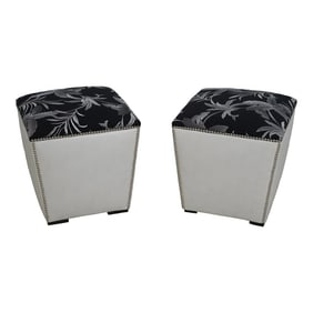 Pair Square Custom Upholstered Ottoman Stools