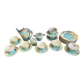 1920s Floral & Turquoise Noritake Dessert /Tea Set - 27 Pieces