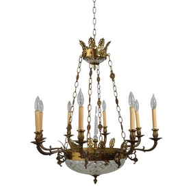 French Empire Style Crystal & Brass Chandelier