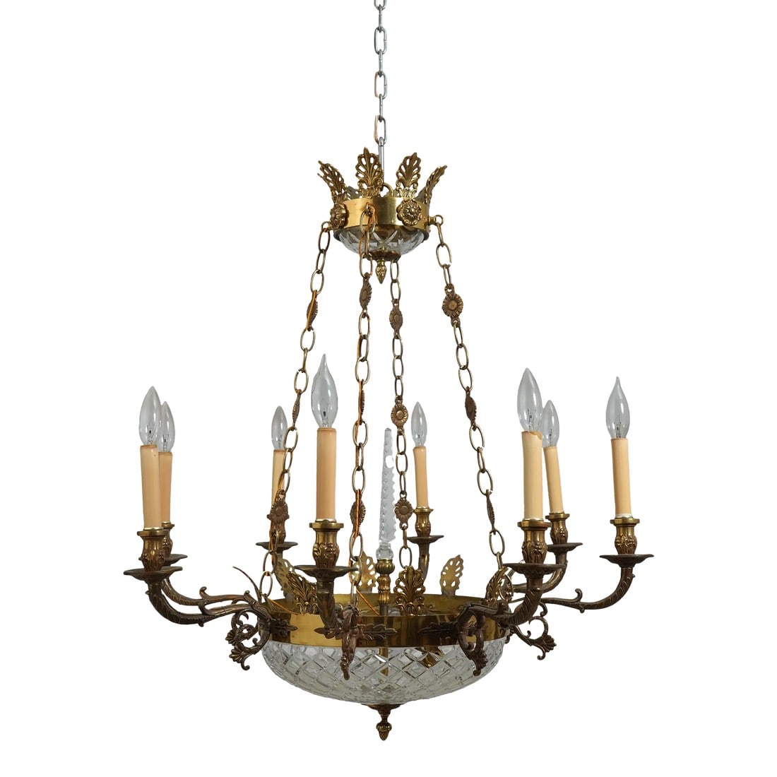 French Empire Style Crystal & Brass Chandelier (1 of 12)