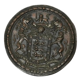 Early 19th Century Royal Hereford City Coat of Arms Plaque C1836