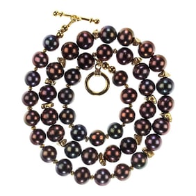 Wine/Mauve Pearls With Gold Vermeil Nugget Accents