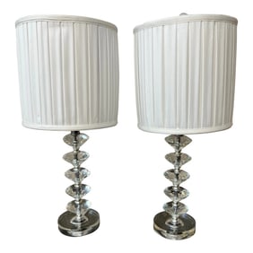 Vintage Glass Stacked Lamps With Shades - Set of 2