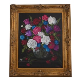 Artist Signed Floral Still Life Oil Painting on Canvas