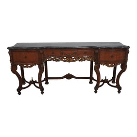 Vintage Continental Style Marble Top Walnut Sideboard