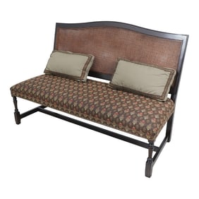 William & Mary Double Cane Back Upholstered Seat Bench