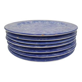 1990s Majolly Hand Painted Italian Chargers in Blue and White- Set of 7
