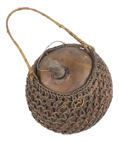 Primitive Javanese Hand Woven Covered Gourd Container