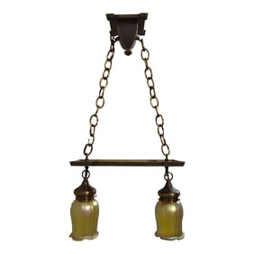 Rejuvenation Arts & Crafts Ceiling Fixture W. Art Glass Shade