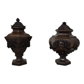 Pair Complimenting Bronze Classical Style Lidded Vases