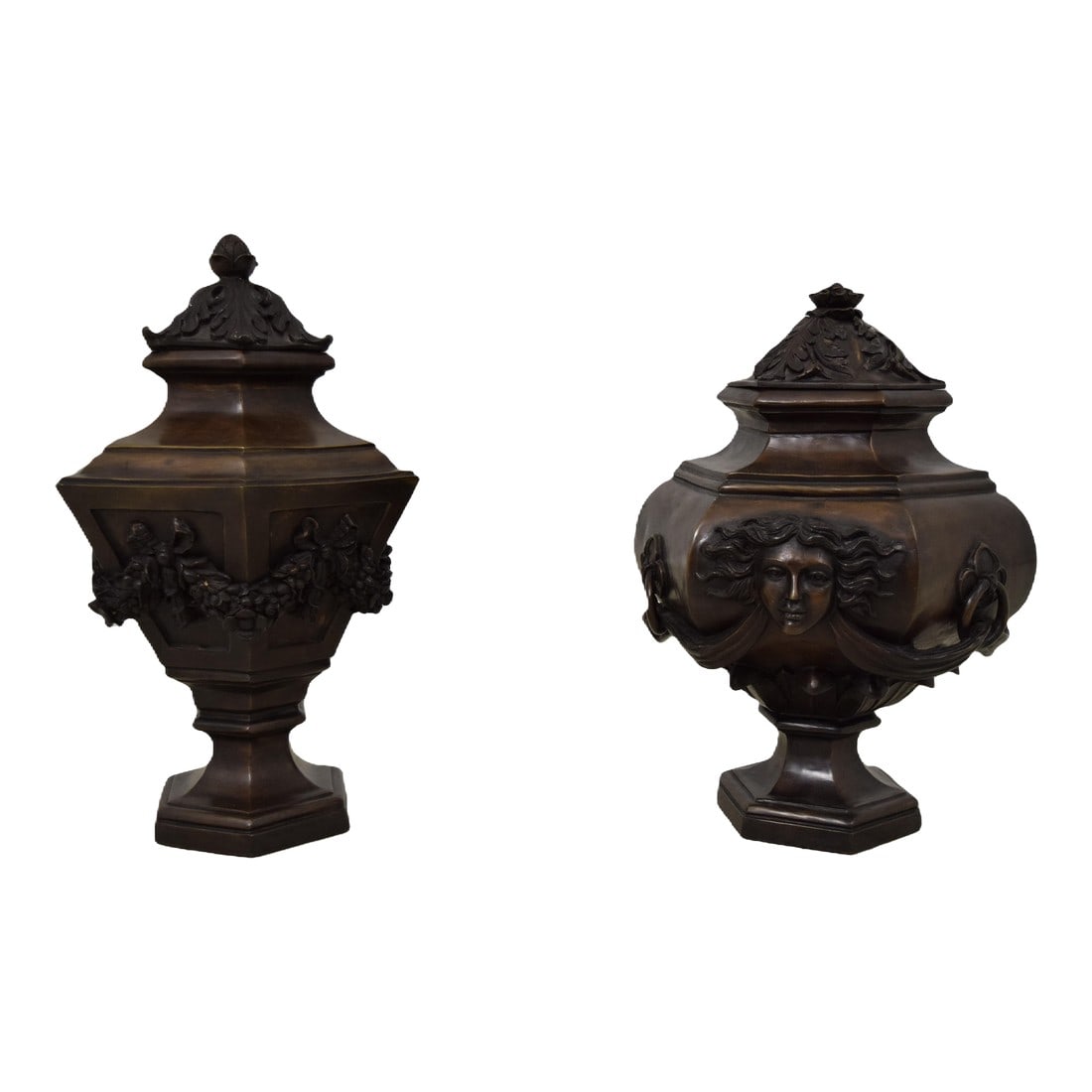 Pair Complimenting Bronze Classical Style Lidded Vases (1 of 12)