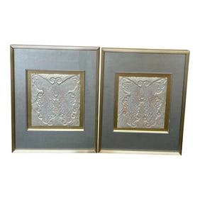 1980s Framed Art Silver "Ming Butterfly" - Set of 2
