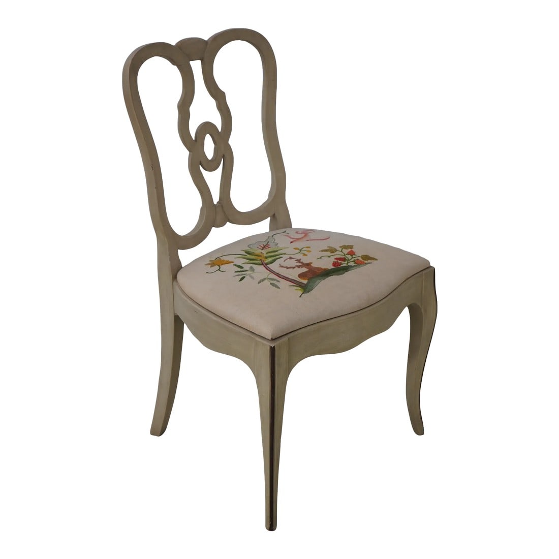 Venetian Style Side Chair W. Petit Point Seat: Age: Approx: 50 Years Old Details: Nice Painted Finish Quality Construction Hand Done Petticoat Seat Italian Style Condition: Excellent Original Finish & Condition Size: 20w x 18d x 34.5h Seat height: