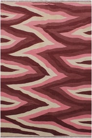 Contemporary Kilim Red/Pink Hand-Woven Wool Rug -4'1 X 6'0