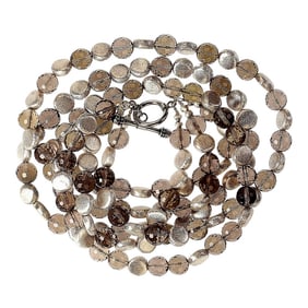 Triple-Strand of Sparkling Faceted Smoky Quartz and Silver Necklace