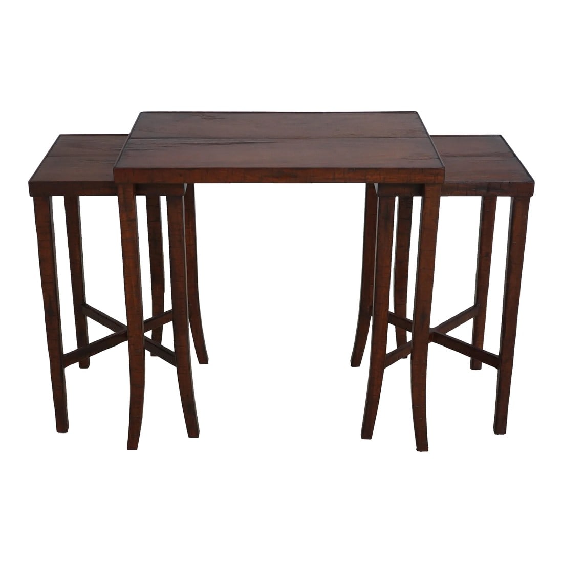 Jonathan Charles Country Distressed Walnut Nesting Tables: Age: Approx. 5 Years Old Details: Model 491040 High Quality Construction Walnut Heavy Distressed Finish Casual Country Style 3 Piece Nesting Tables Grain May Vary From Table To Table Offered @ Fractio