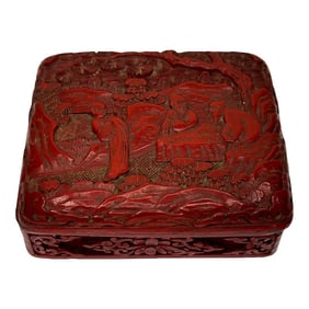 Chinese Qing 19th Century Cinnabar Red Lacquered Turquoise Enamel Trinket Box