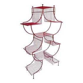 Mid-Century Atomic Pagoda Nine Tier Metal Stand - Newly Painted Red