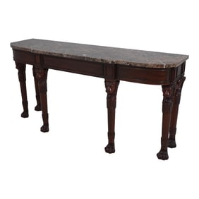 Henkel Harris Marble Top Model 5772 Lion Head Mahogany Console Table