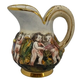 Vintage Capodimonte Italy Porcelain Cherub Story Pitcher #1366/104