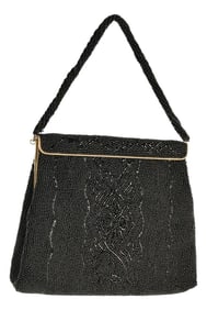 Vintage Walborg Black Glass Beaded Evening Purse