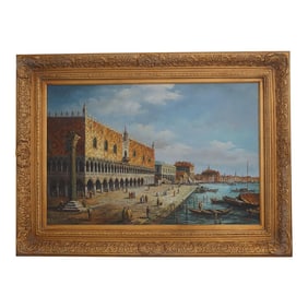 Large Framed Venice Gondola Oil Painting on Canvas
