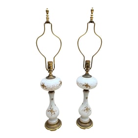 Hollywood Regency Gold Leaf Painted Porcelain Table Buffet Lamps- A Pair