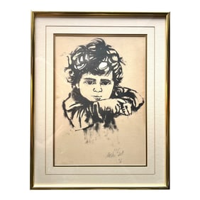 Mid 20th Century Original Artist Proof Signed by Moshe Gat of Kibbutz Boy, Framed
